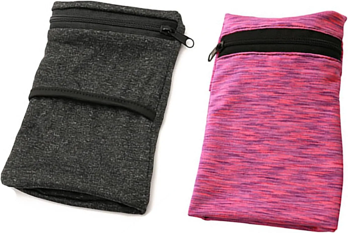 2PCS Outdoor Sports Wrist Wallet Breathable Absorbent Sweatband with Zippered Pocket Elastic Body-Fitting Mini Arm Bag Securely Carry Cell Phone Keys Cash Perfect for Running Walking Jogging Workout