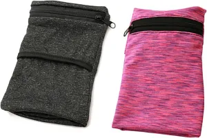 2PCS Outdoor Sports Wrist Wallet Breathable Absorbent Sweatband with Zippered Pocket Elastic Body-Fitting Mini Arm Bag Securely Carry Cell Phone Keys Cash Perfect for Running Walking Jogging Workout
