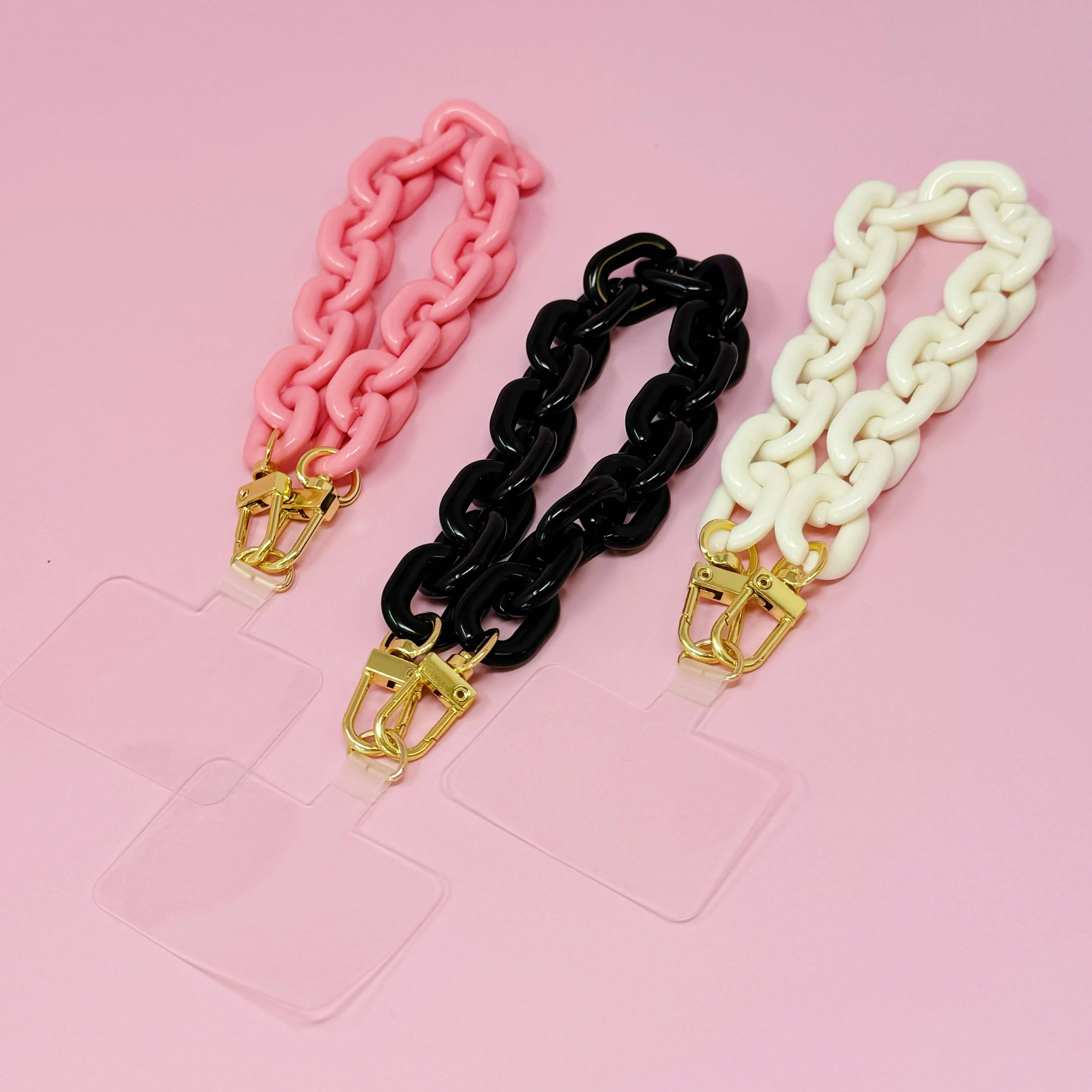 Acrylic Link Phone Wrist Lanyard Strap White