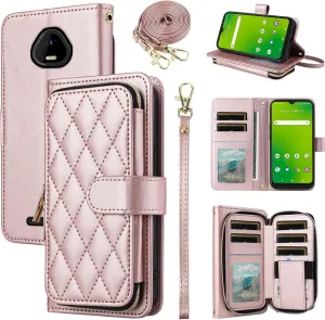 Argyle Wallet Case for SCHOK Volt SV55 SV55216 with Wrist Strap Shoulder Strap, 9  Card Slot Zipper Purse Luxury PU Leather Stand Cell Phone Cover for SchokVolt Schock SV 55216 5.45 Rose Gold