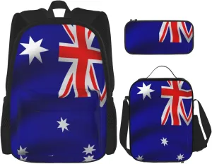 Australian Flag Print Pencil Case Lightweight Casual Fashion Backpack Lunch Bag Large Capacity Travel Bag