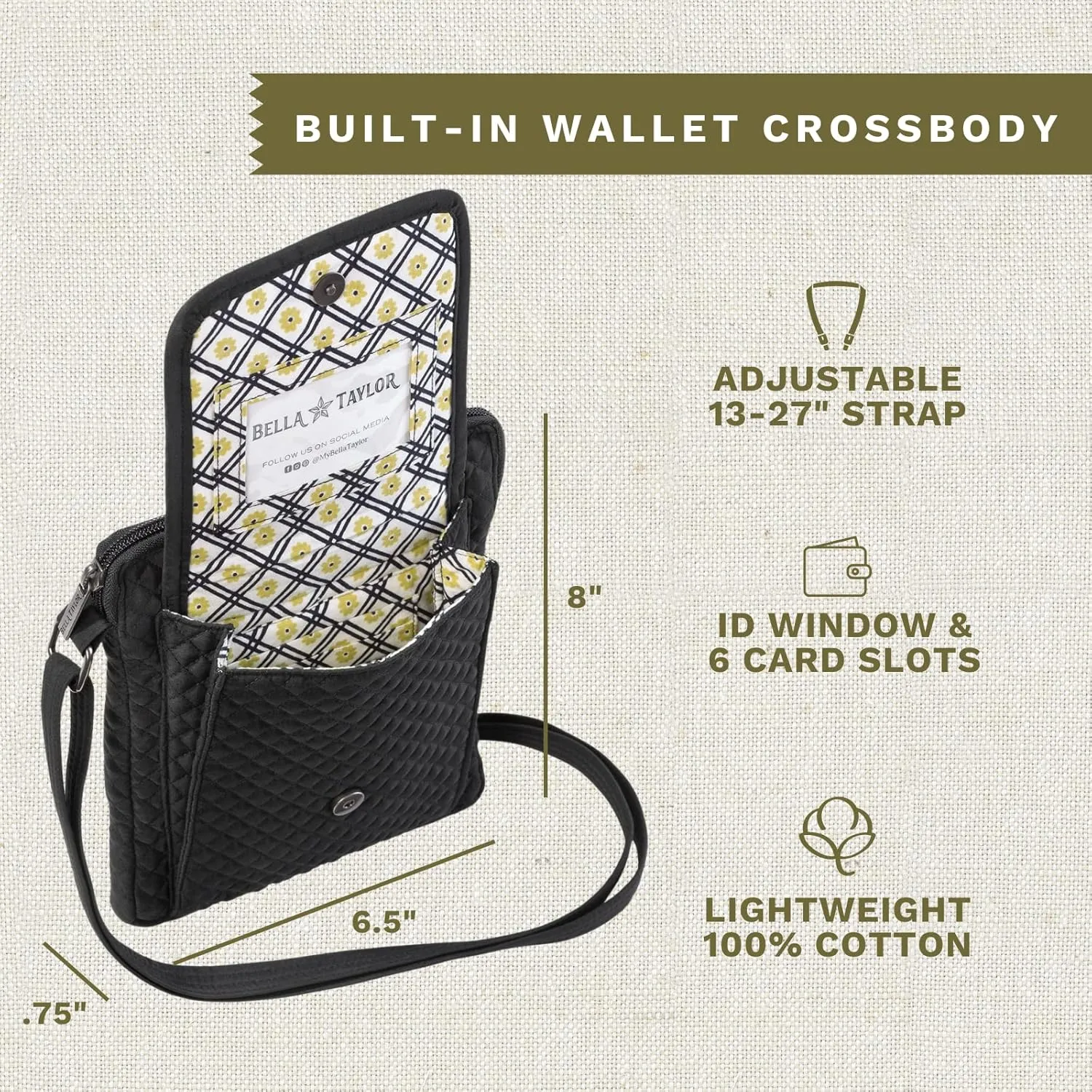 Bella Taylor Mini Crossbody Purse with Built In Wallet