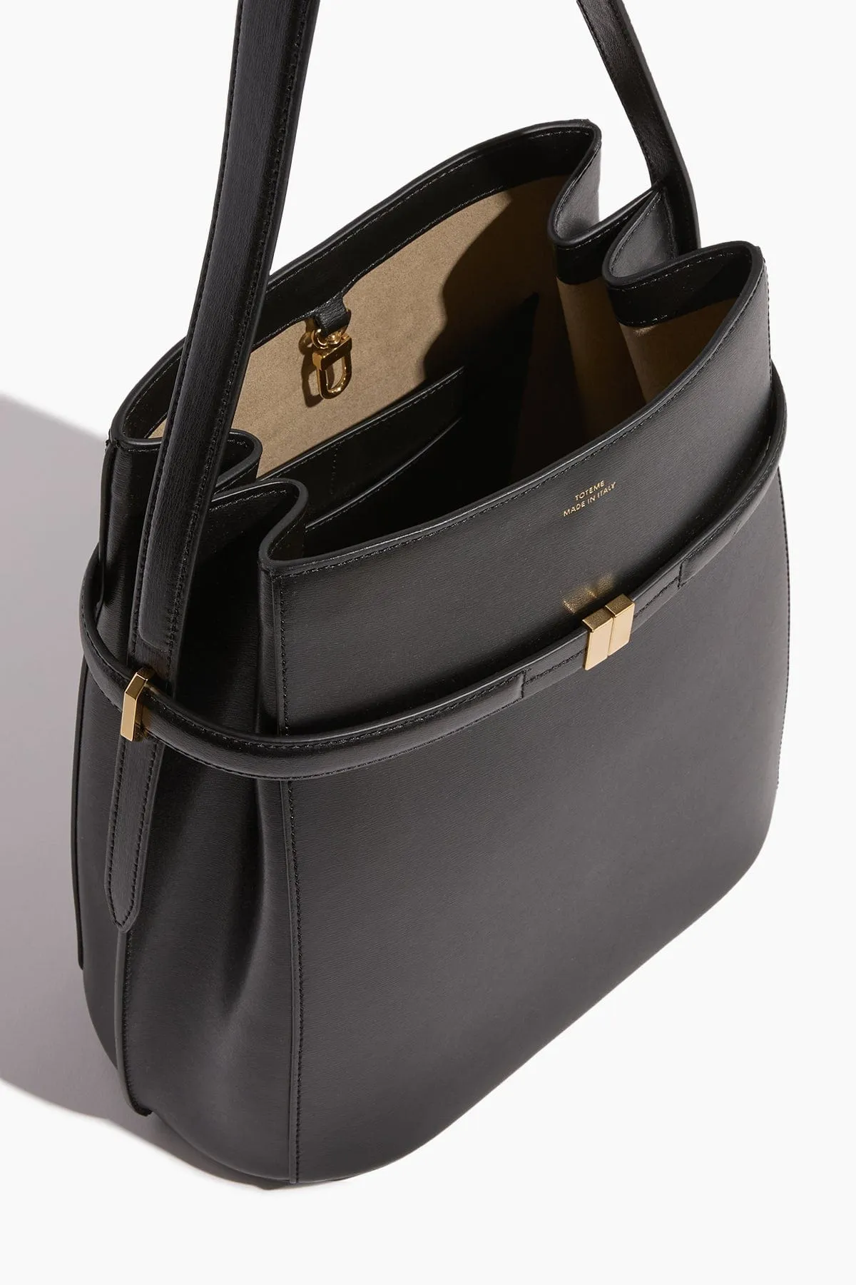 Belted Leather Bucket Bag in Black