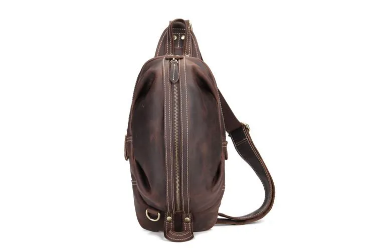 Black Leather Chest Bag Mens Sling Bag Travel Black Leather Crossbody Backpacks Cool Crossbody Sling Bag
