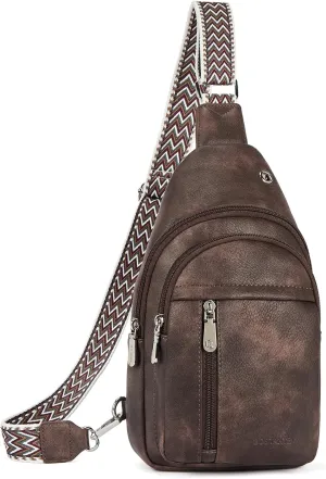 BOSTANTEN Sling Bag Cross Body Bag Trendy Leather Crossbody Purse Chest Bag with Adjustable Guitar Strap for Travel