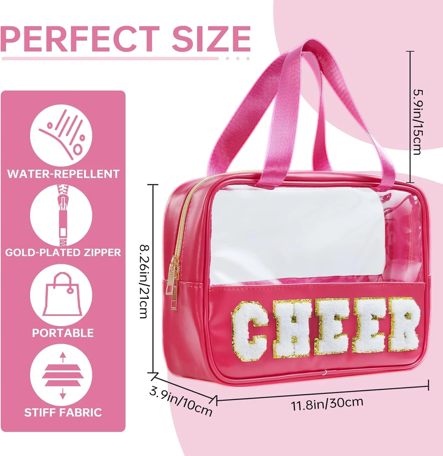 Cheer Bag Clear Cheer Makeup Bag Cheerleader Gifts Cheer Gifts for Girls Cheer Accessories for Girls Clear Pouch Preppy Cosmetic Bag, Travel Toiletry Bag (STB-RS-CHEER, STB-RS-CHEER)
