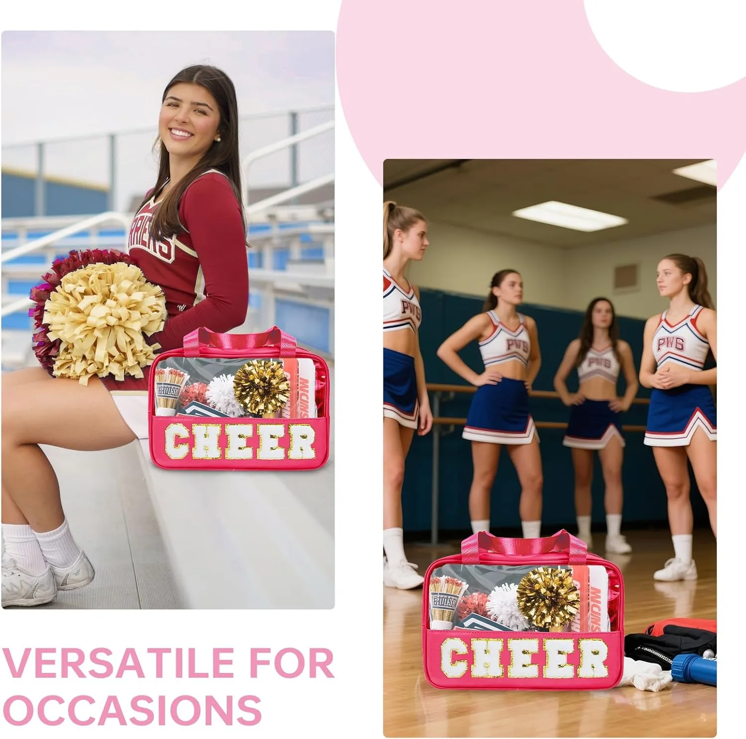Cheer Bag Clear Cheer Makeup Bag Cheerleader Gifts Cheer Gifts for Girls Cheer Accessories for Girls Clear Pouch Preppy Cosmetic Bag, Travel Toiletry Bag (STB-RS-CHEER, STB-RS-CHEER)