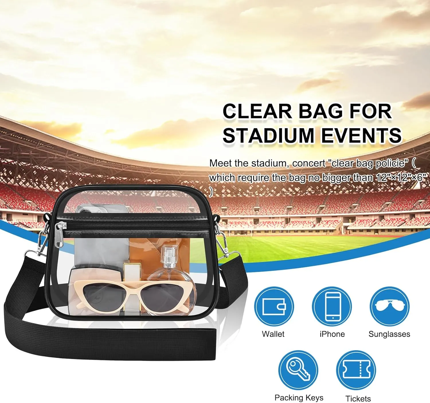 Clear Bag for Stadium Events Mini Small Clear Purse Clear Bag for Stadium Events Concert Sport Work