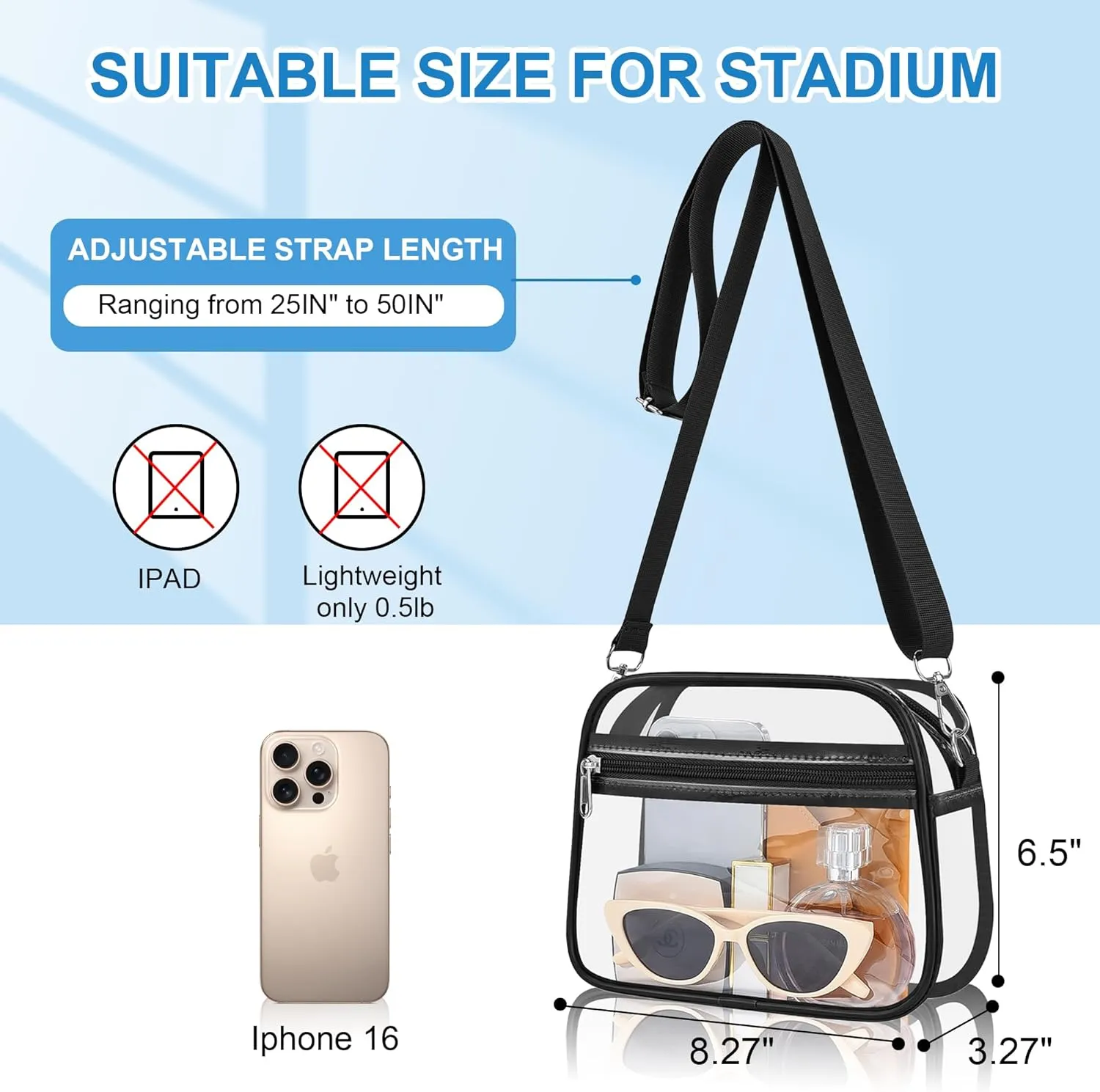 Clear Bag for Stadium Events Mini Small Clear Purse Clear Bag for Stadium Events Concert Sport Work