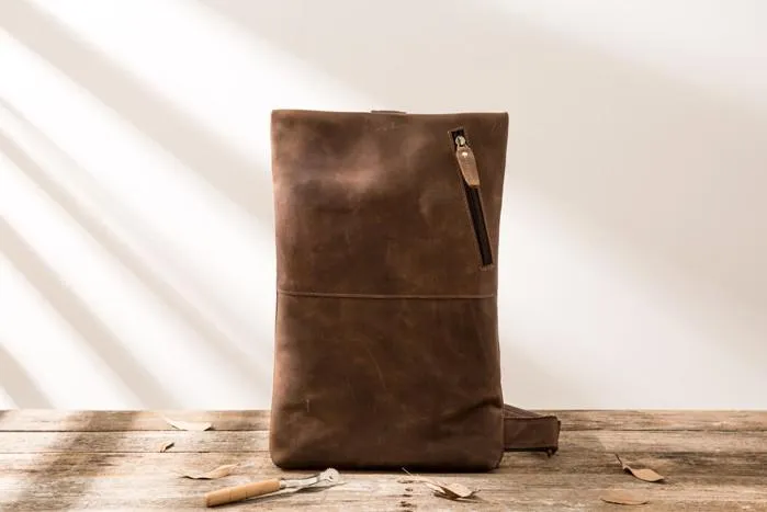 Coffee Leather Mens Cool Sling Bag Sling Shoulder Bags Sling Backpacks for men