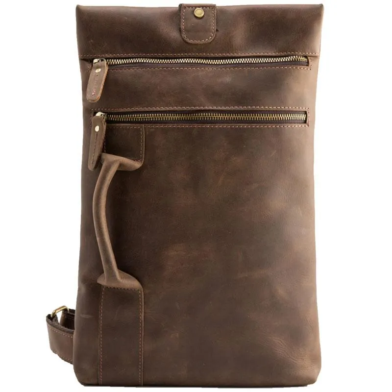 Coffee Leather Mens Cool Sling Bag Sling Shoulder Bags Sling Backpacks for men
