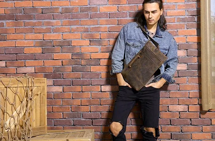 Coffee Leather Mens Cool Sling Bag Sling Shoulder Bags Sling Backpacks for men