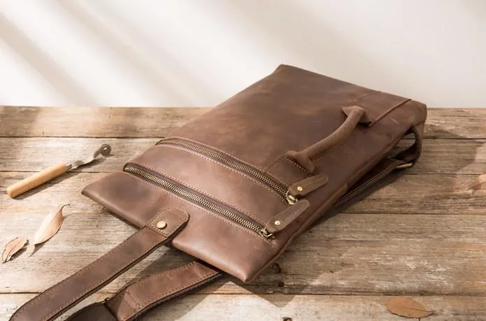 Coffee Leather Mens Cool Sling Bag Sling Shoulder Bags Sling Backpacks for men