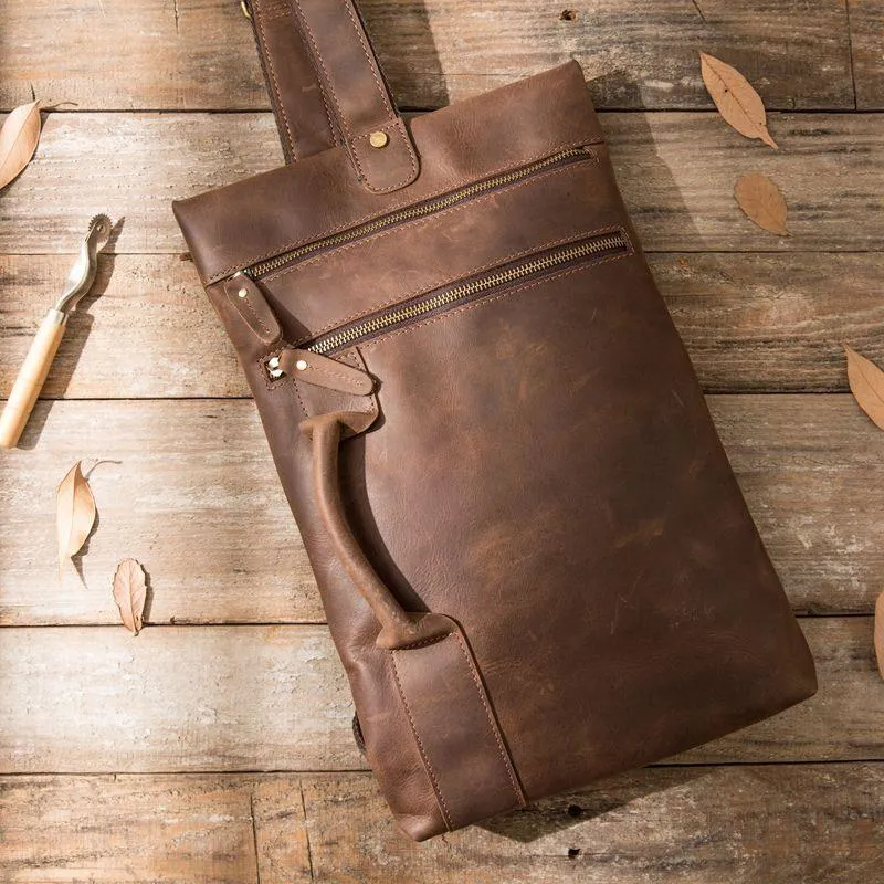 Coffee Leather Mens Cool Sling Bag Sling Shoulder Bags Sling Backpacks for men