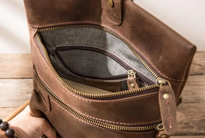 Coffee Leather Mens Cool Sling Bag Sling Shoulder Bags Sling Backpacks for men