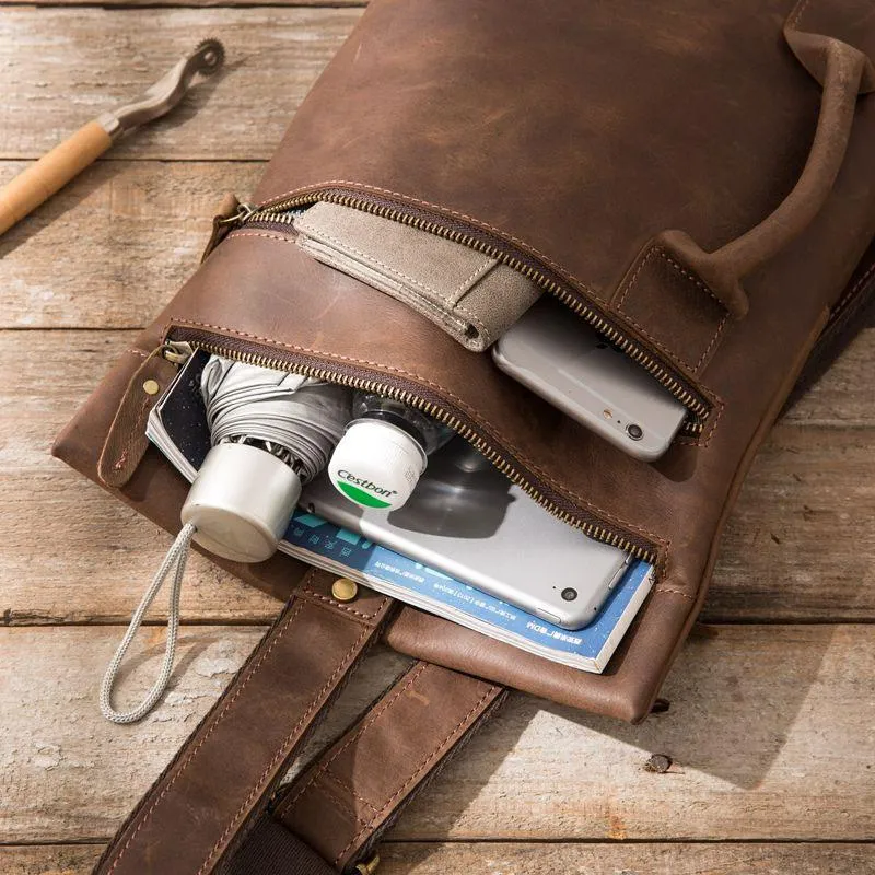 Coffee Leather Mens Cool Sling Bag Sling Shoulder Bags Sling Backpacks for men