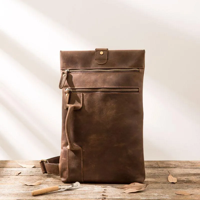 Coffee Leather Mens Cool Sling Bag Sling Shoulder Bags Sling Backpacks for men
