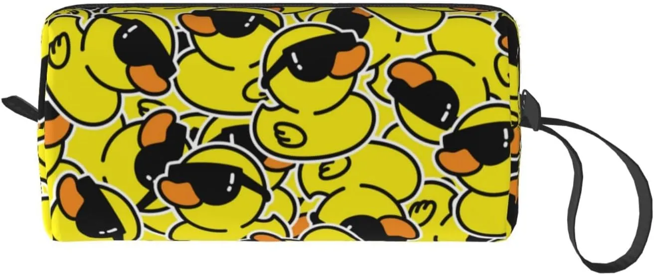 Cool Duck Cartoon Fun Makeup Bag Organizer Small Cosmetic Bags Portable Travel Toiletry Bag With Handle Simple Accessories Storage Zipper Pouch For Women Girl