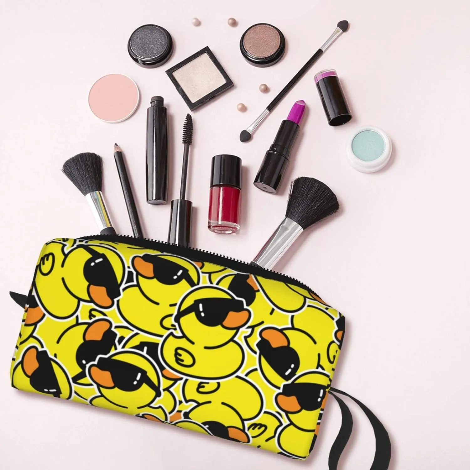 Cool Duck Cartoon Fun Makeup Bag Organizer Small Cosmetic Bags Portable Travel Toiletry Bag With Handle Simple Accessories Storage Zipper Pouch For Women Girl