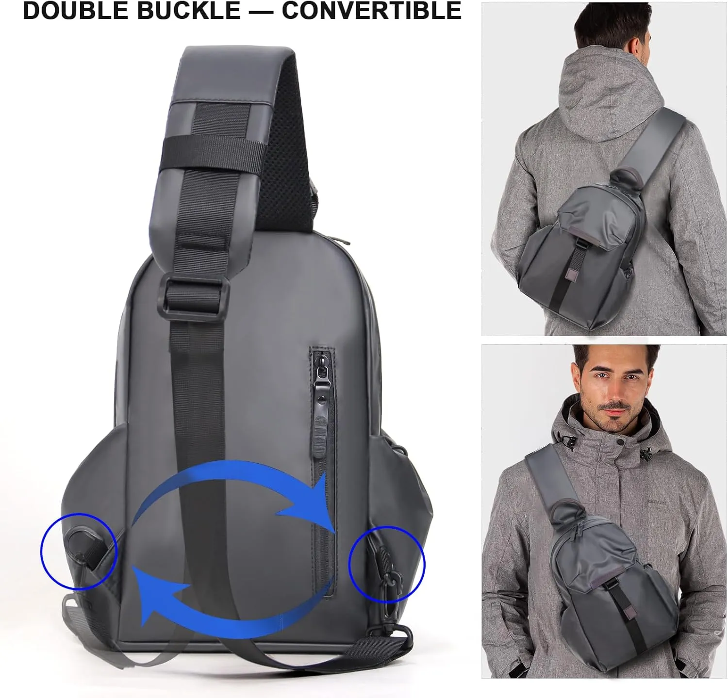Crossbody Sling Backpack Sling Bag Travel Hiking Chest Bag DaypackWater-Resistant (gray, small)