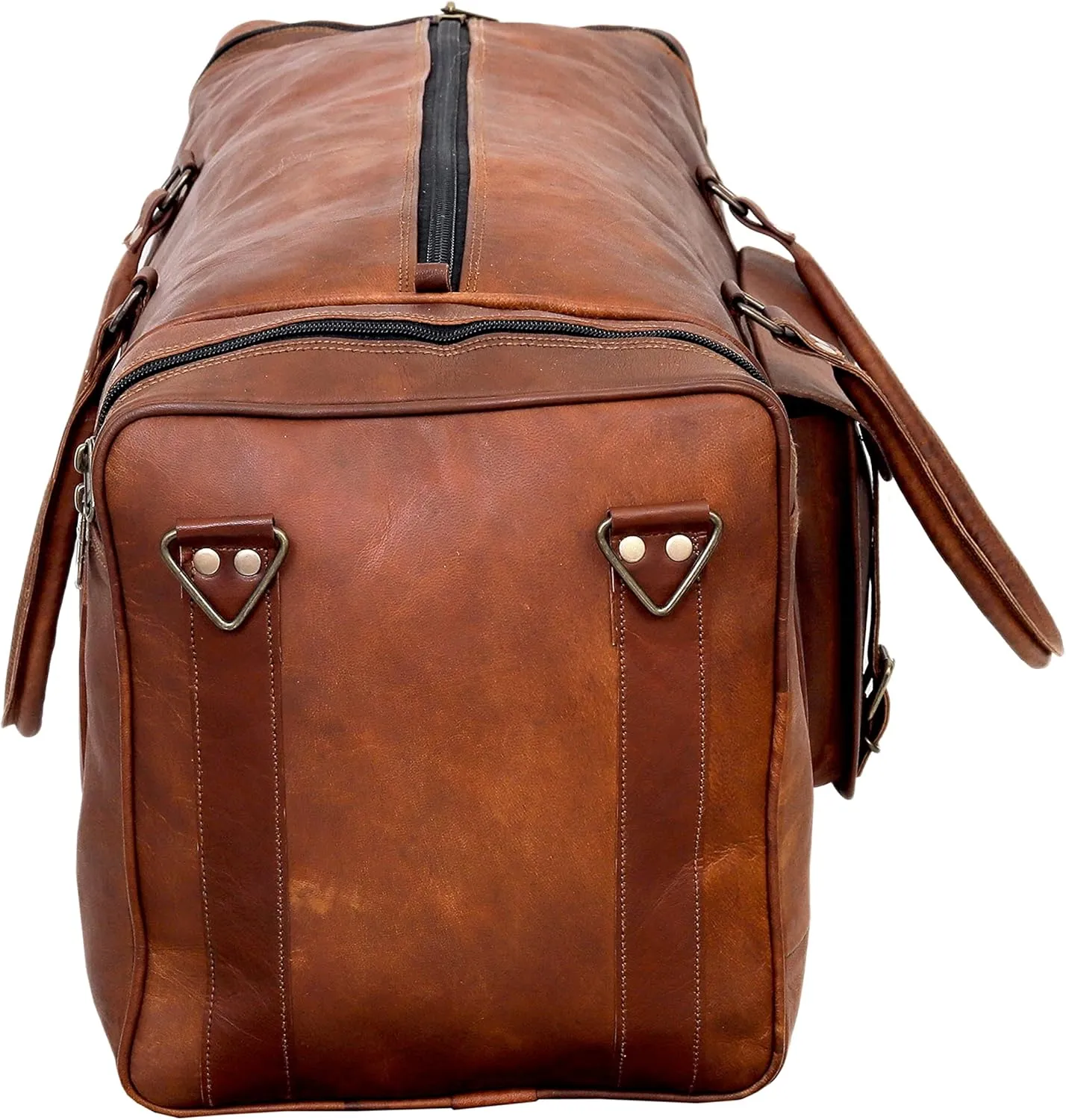 Cuero Leather Duffle Bag for Men & Women, Overnight Weekender Garment Duffel Bags for Travel with Free Toiletry Bag, Carry On Mens Weekend Bag for Traveling, Gym, Sports - 28 Inch, Brown