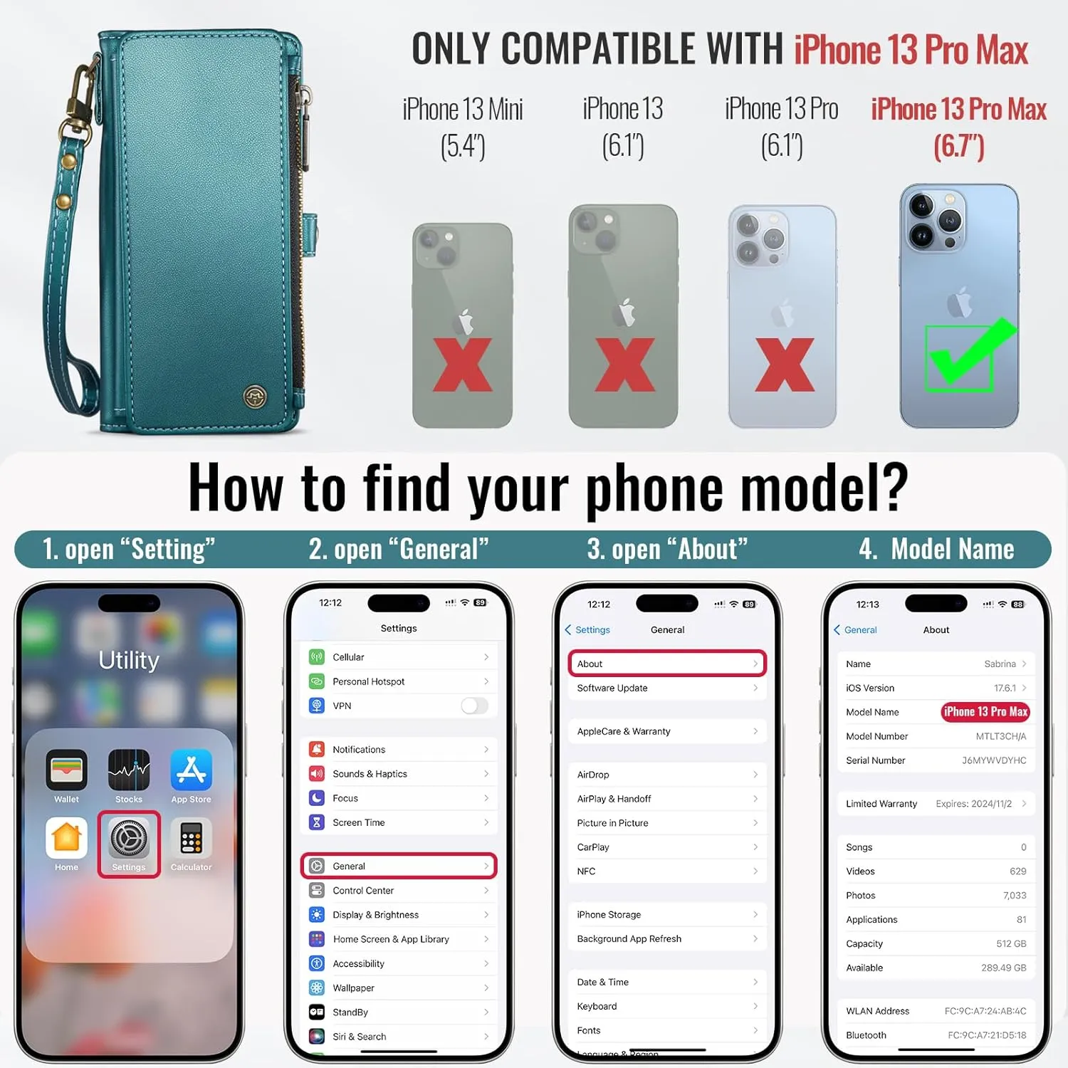 Defencase Compatible with iPhone 13 Pro Max Case Wallet with RFID Blocking Card Holder for Women Men, PU Leather Magnetic Snap Flip Zipper Strap Wallet Phone Case Fit for iPhone 13 Pro Max, Blue Green