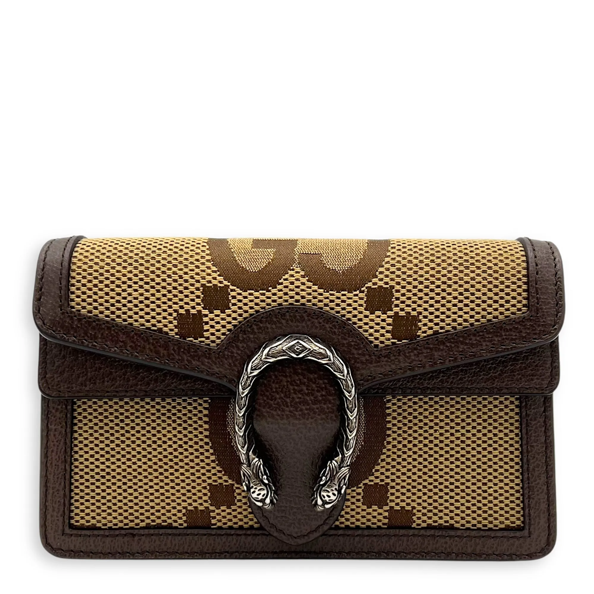 Dionysus Crossbody Bag Super Mini Brown in Canvas, Silver hardware