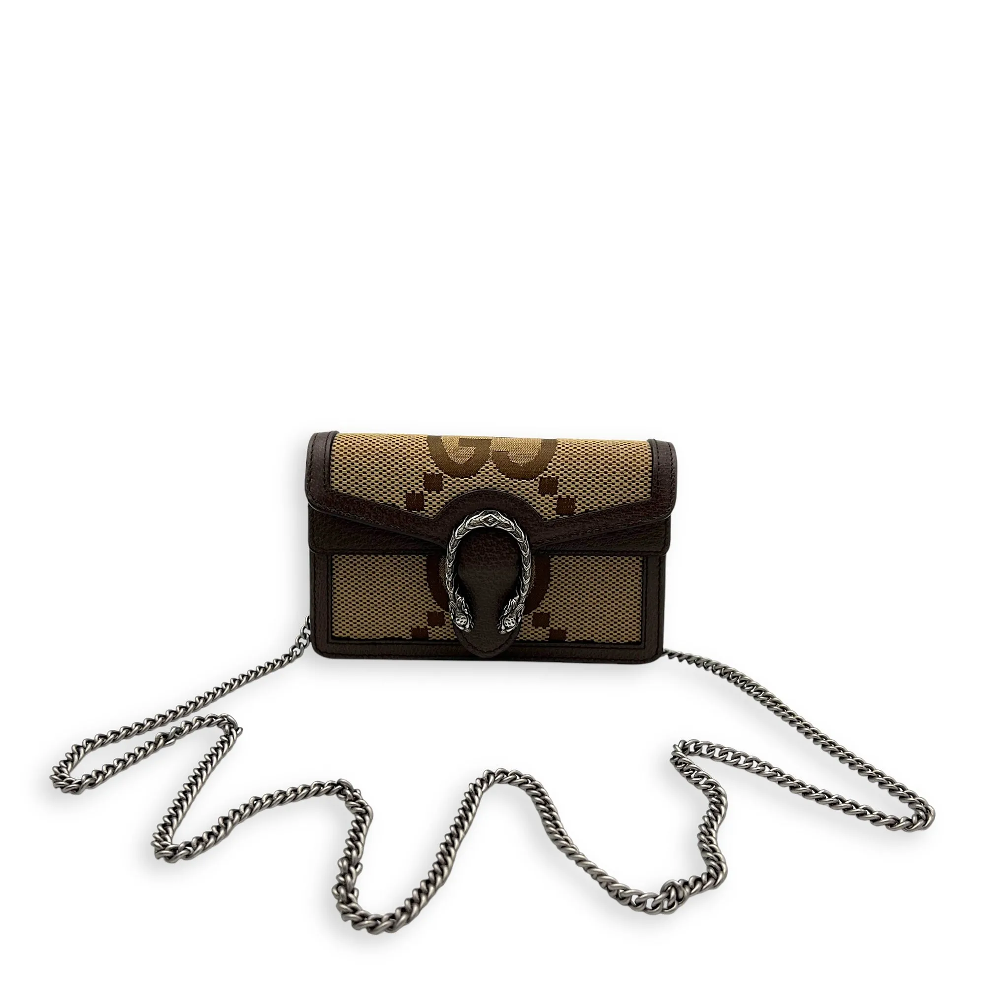 Dionysus Crossbody Bag Super Mini Brown in Canvas, Silver hardware