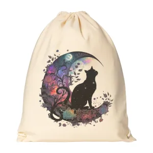 Drawstring Canvas Backpack Celestial BLACK CAT