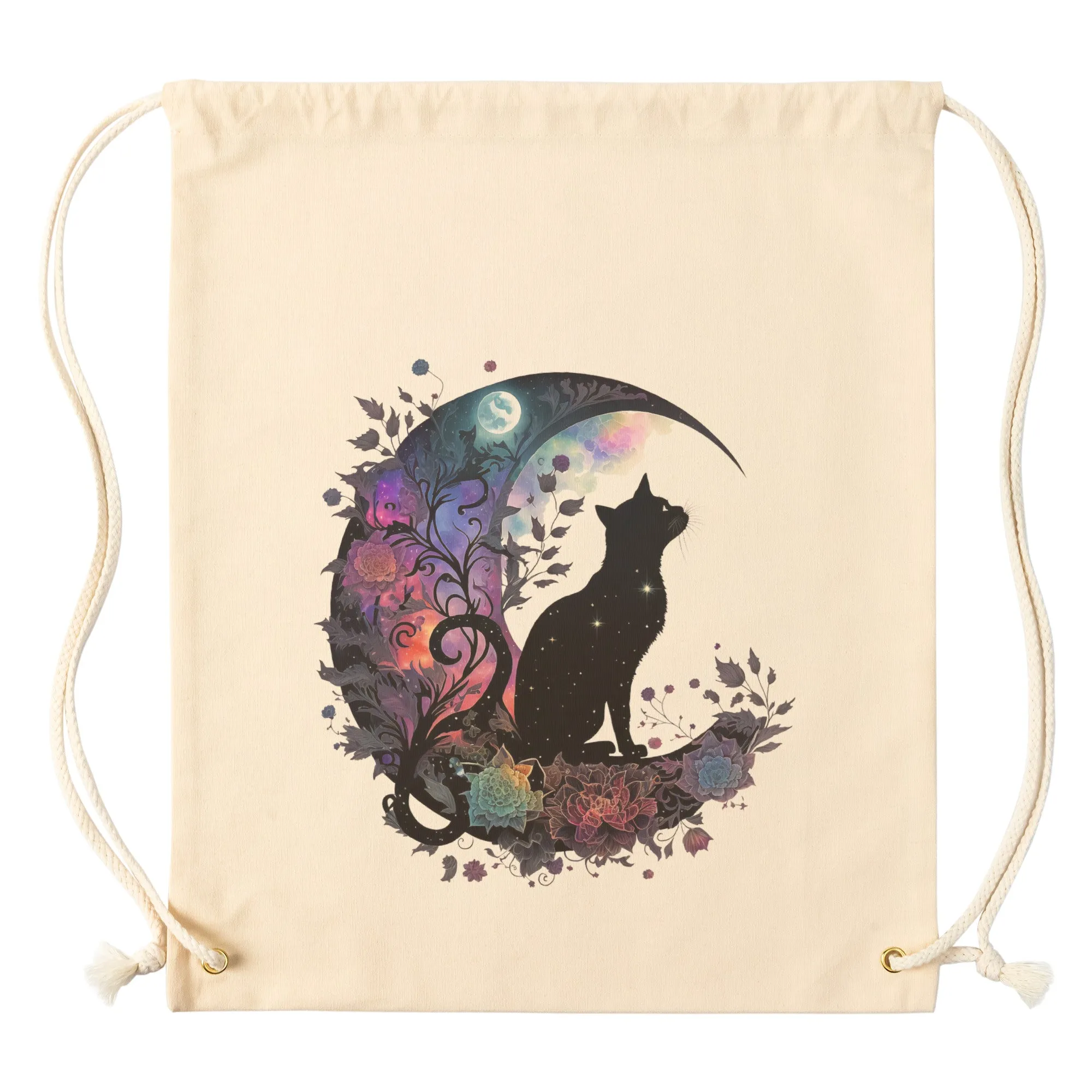 Drawstring Canvas Backpack Celestial BLACK CAT