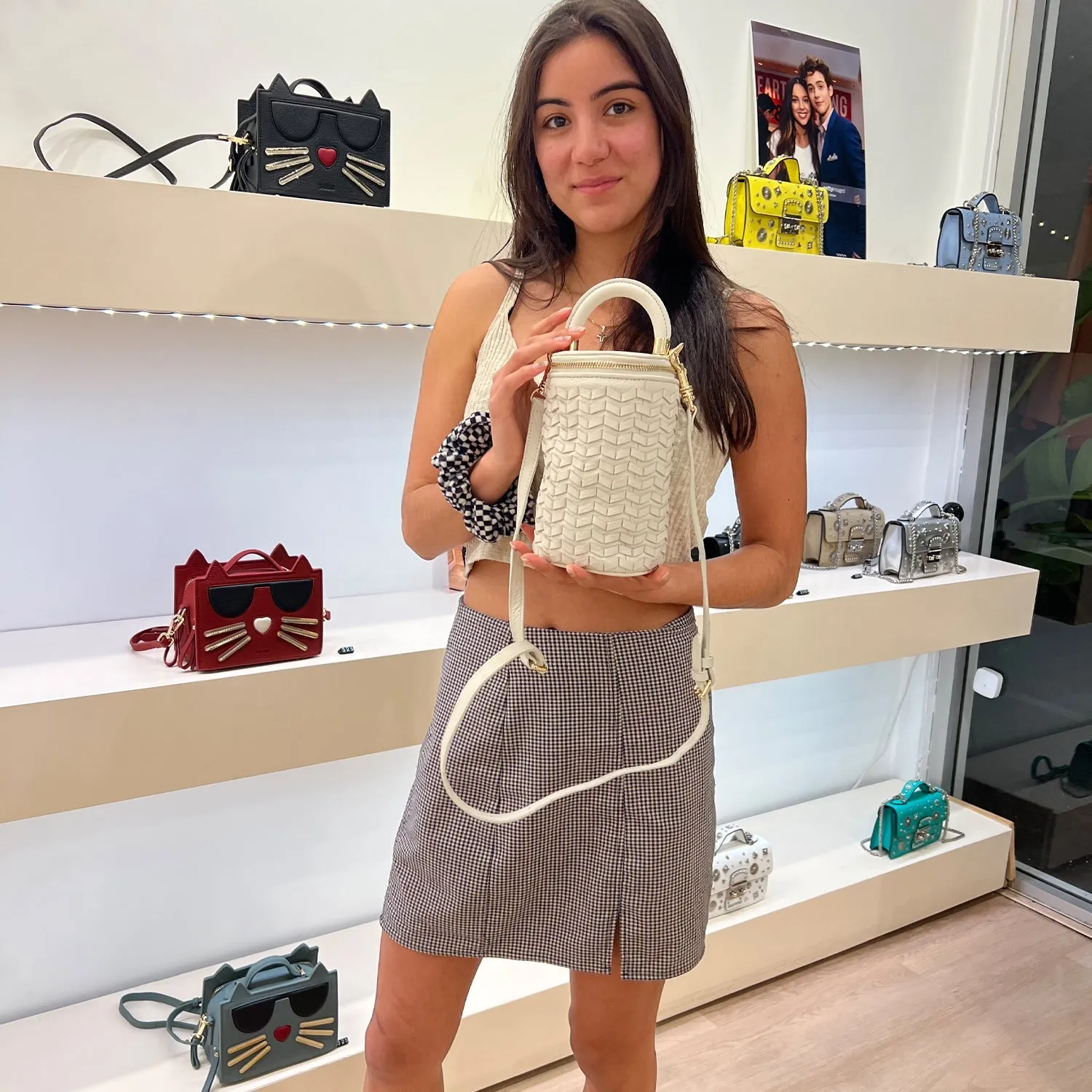 Elsa Basket Weave Leather Bag Off-White