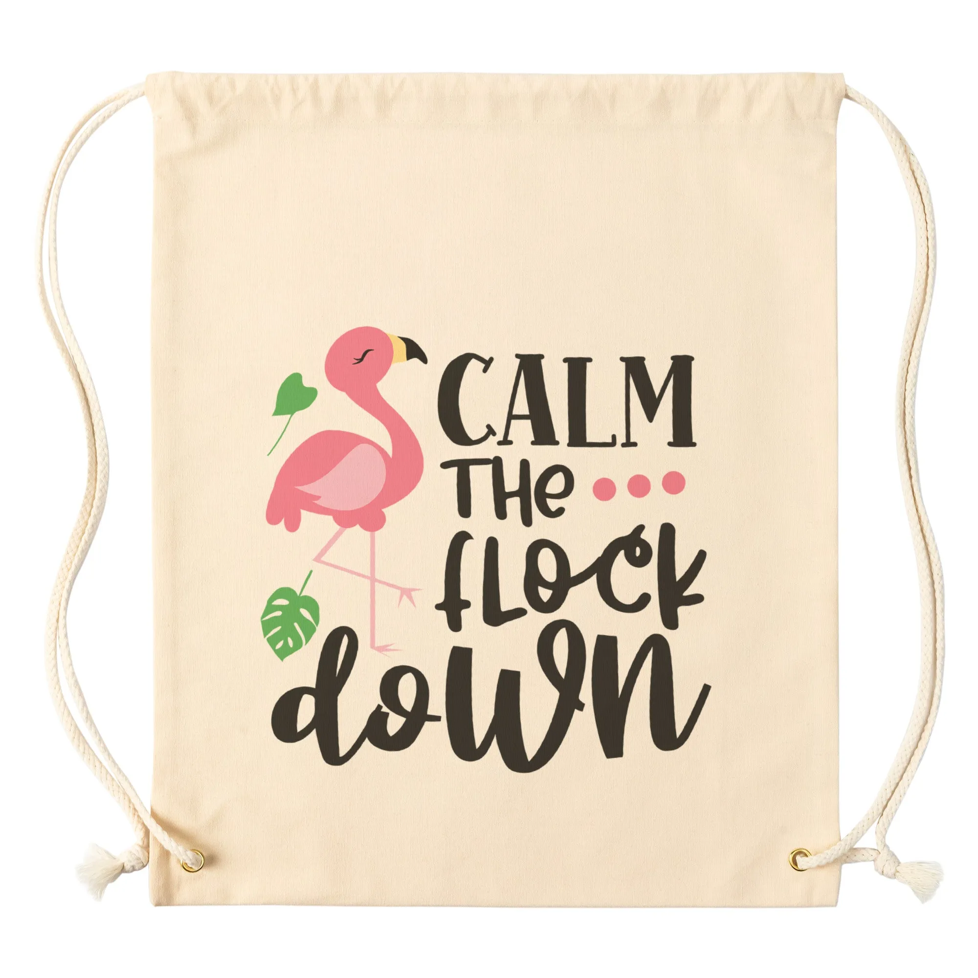 Flamingo CALM THE FLOCK DOWN Drawstring Canvas Backpack
