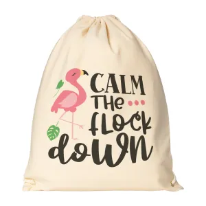 Flamingo CALM THE FLOCK DOWN Drawstring Canvas Backpack