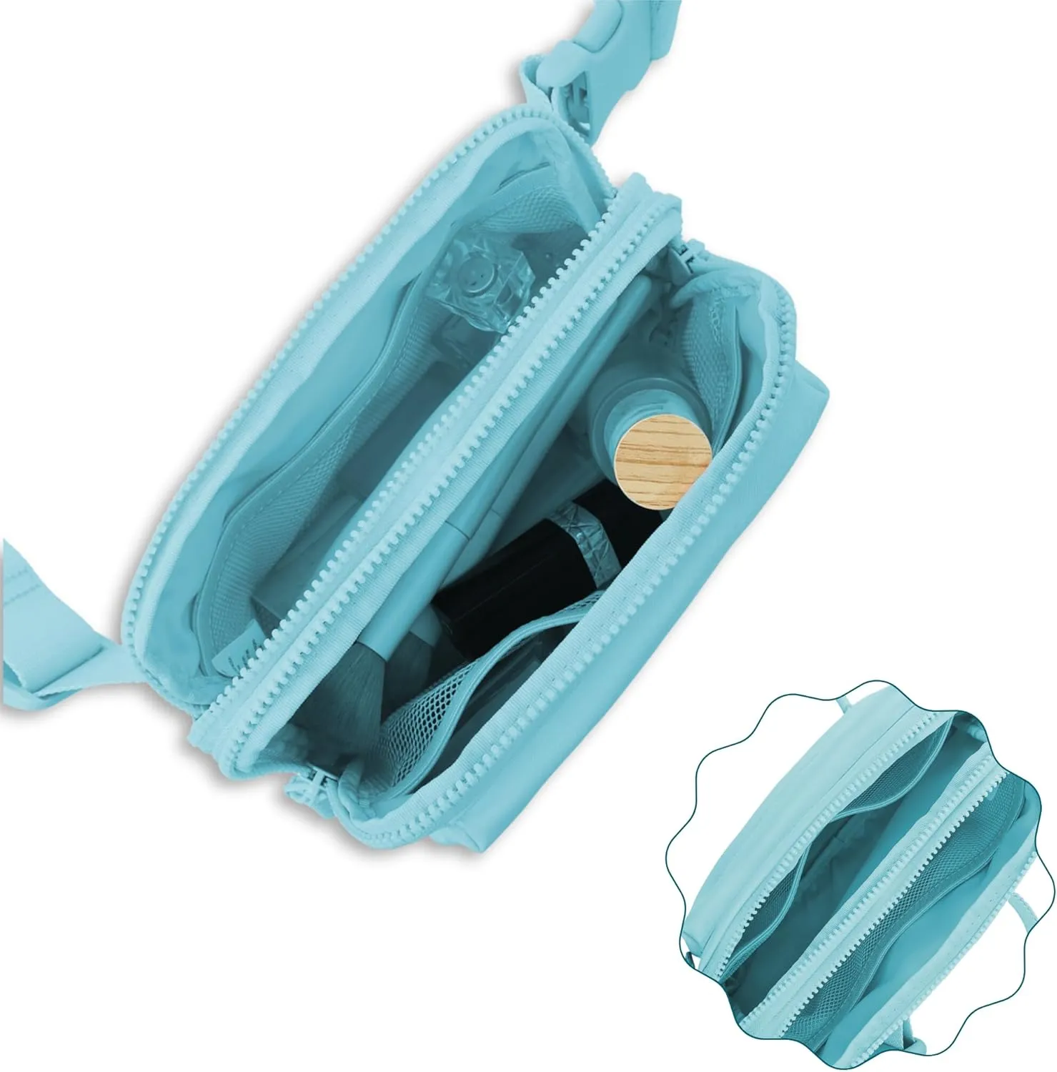 FORZAROCKET Essential  Belt Bag w/Long Strap 70"  Double Compartment  Crossbody Bag w/Extended Strap  Fanny Pack for Women Men  Two-Way Zipper Sling Bag  Travel & Plus Size Friendly, Icing Blue