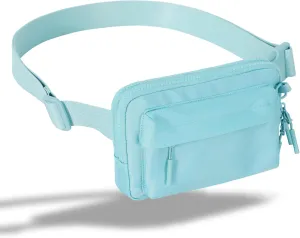 FORZAROCKET Essential  Belt Bag w/Long Strap 70"  Double Compartment  Crossbody Bag w/Extended Strap  Fanny Pack for Women Men  Two-Way Zipper Sling Bag  Travel & Plus Size Friendly, Icing Blue