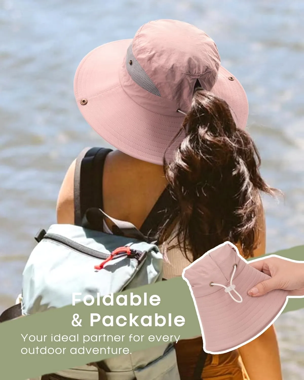 FURTALK Womens Sun Hat with Ponytail Hole Beach Hiking Summer Wide Brim UPF 80  Outdoor Protection Foldable Bucket Hat