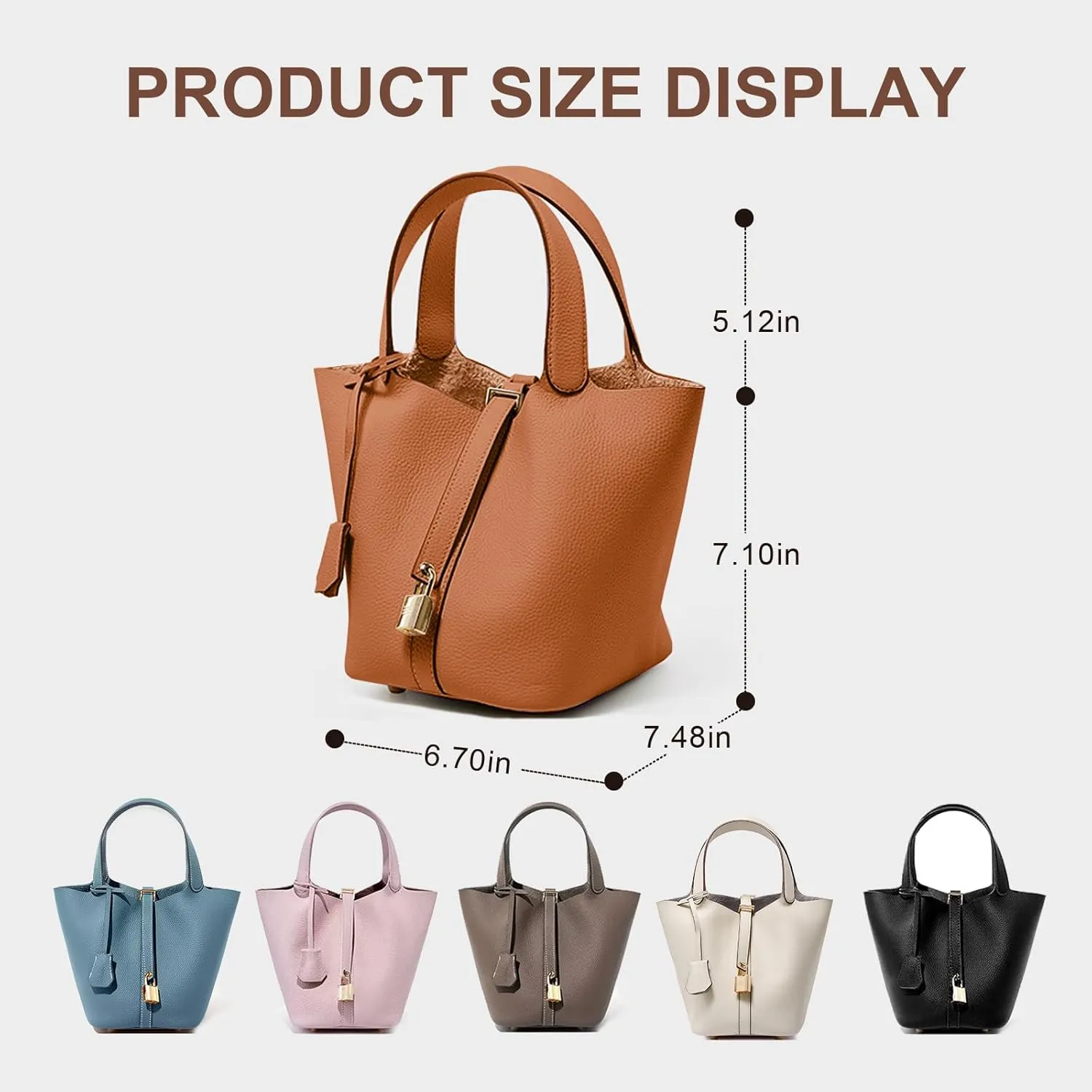 Genuine Leather Lock Design Bucket Bag Vegetable Basket, Versatile Shoulder Handbag Satchel Purses