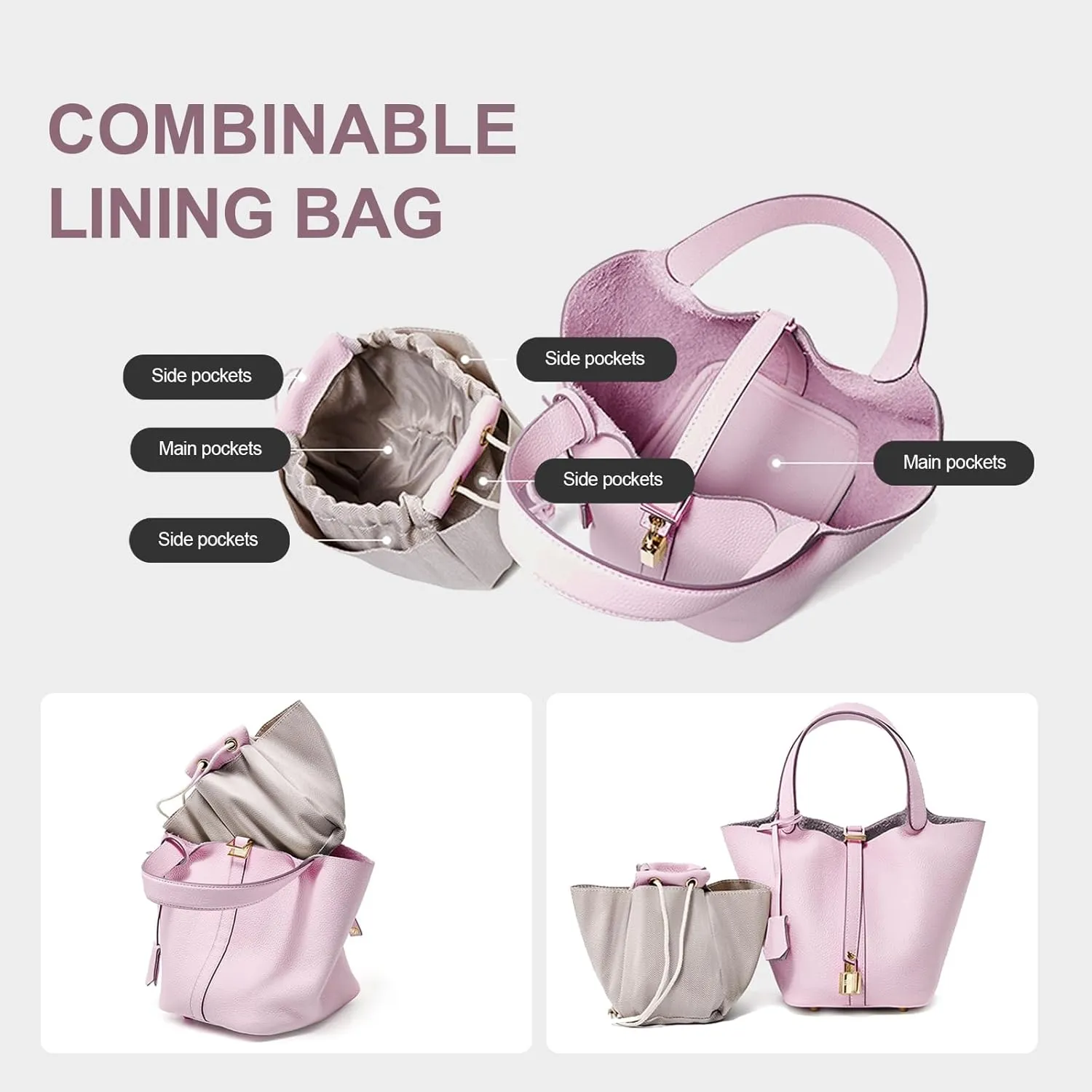 Genuine Leather Lock Design Bucket Bag Vegetable Basket, Versatile Shoulder Handbag Satchel Purses