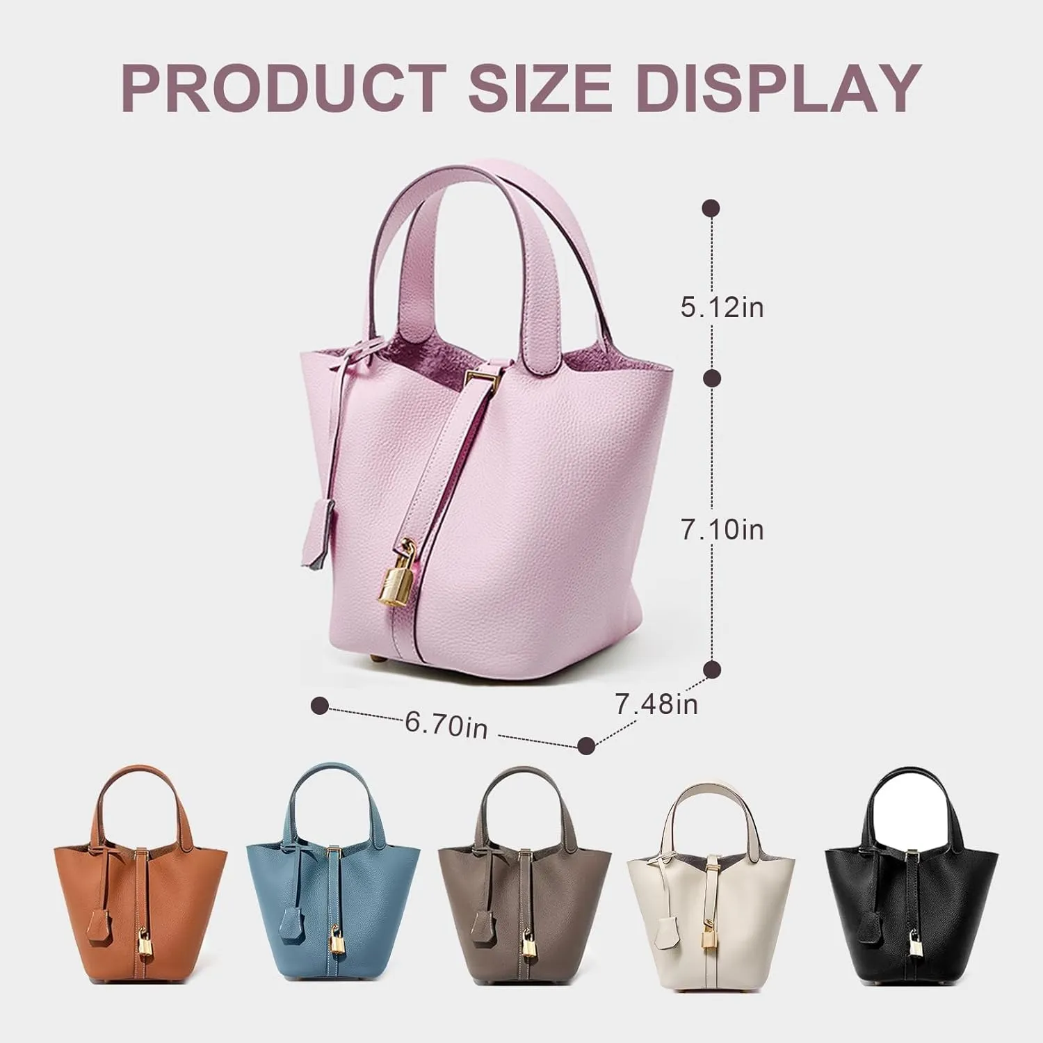 Genuine Leather Lock Design Bucket Bag Vegetable Basket, Versatile Shoulder Handbag Satchel Purses