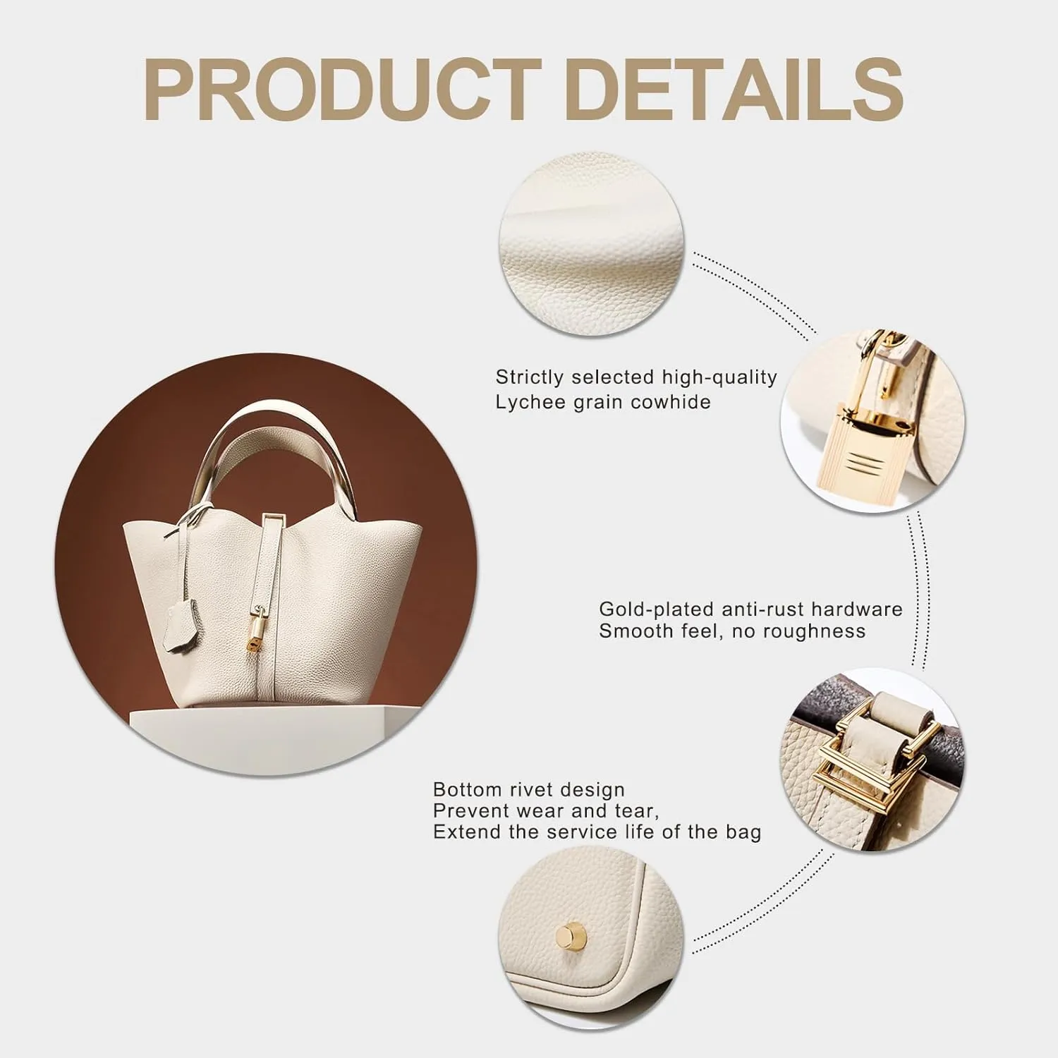 Genuine Leather Lock Design Bucket Bag Vegetable Basket, Versatile Shoulder Handbag Satchel Purses