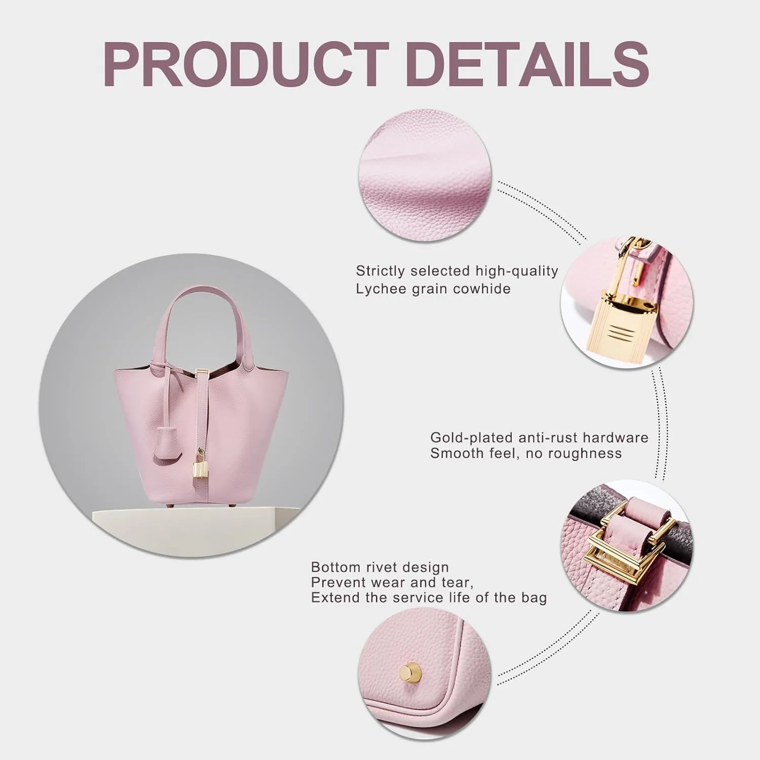 Genuine Leather Lock Design Bucket Bag Vegetable Basket, Versatile Shoulder Handbag Satchel Purses