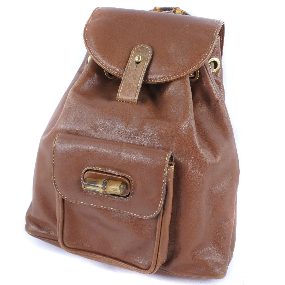 GUCCI Backpack 003.1705.0030 Calfskin Brown Bamboo Women Used