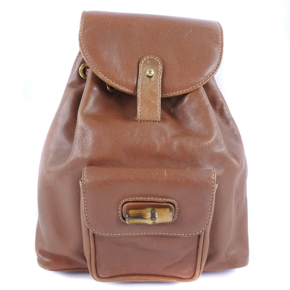 GUCCI Backpack 003.1705.0030 Calfskin Brown Bamboo Women Used