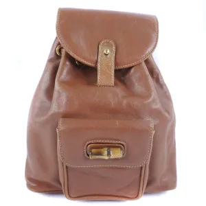 GUCCI Backpack 003.1705.0030 Calfskin Brown Bamboo Women Used