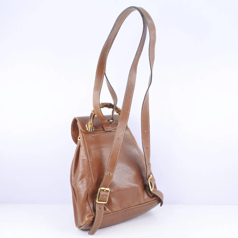 GUCCI Backpack 003.1705.0030 Calfskin Brown Bamboo Women Used