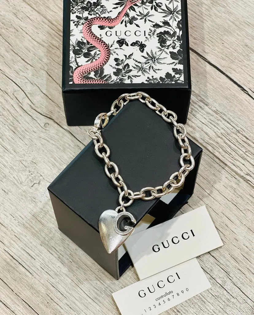 GUCCI GG CHARLOTTE HEART CHARM BRACELET