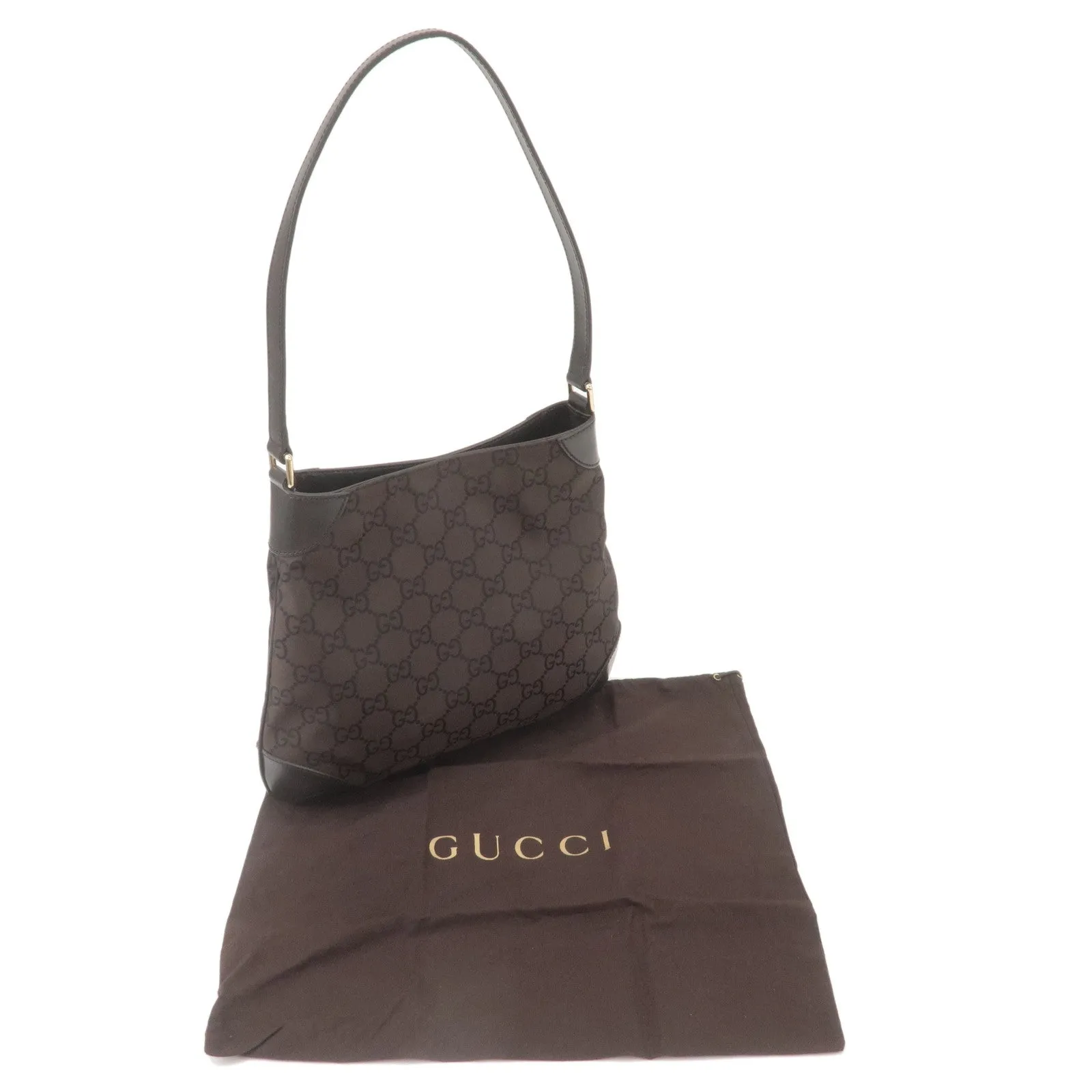 GUCCI GG Nylon Leather Shoulder Bag Brown Black 257296