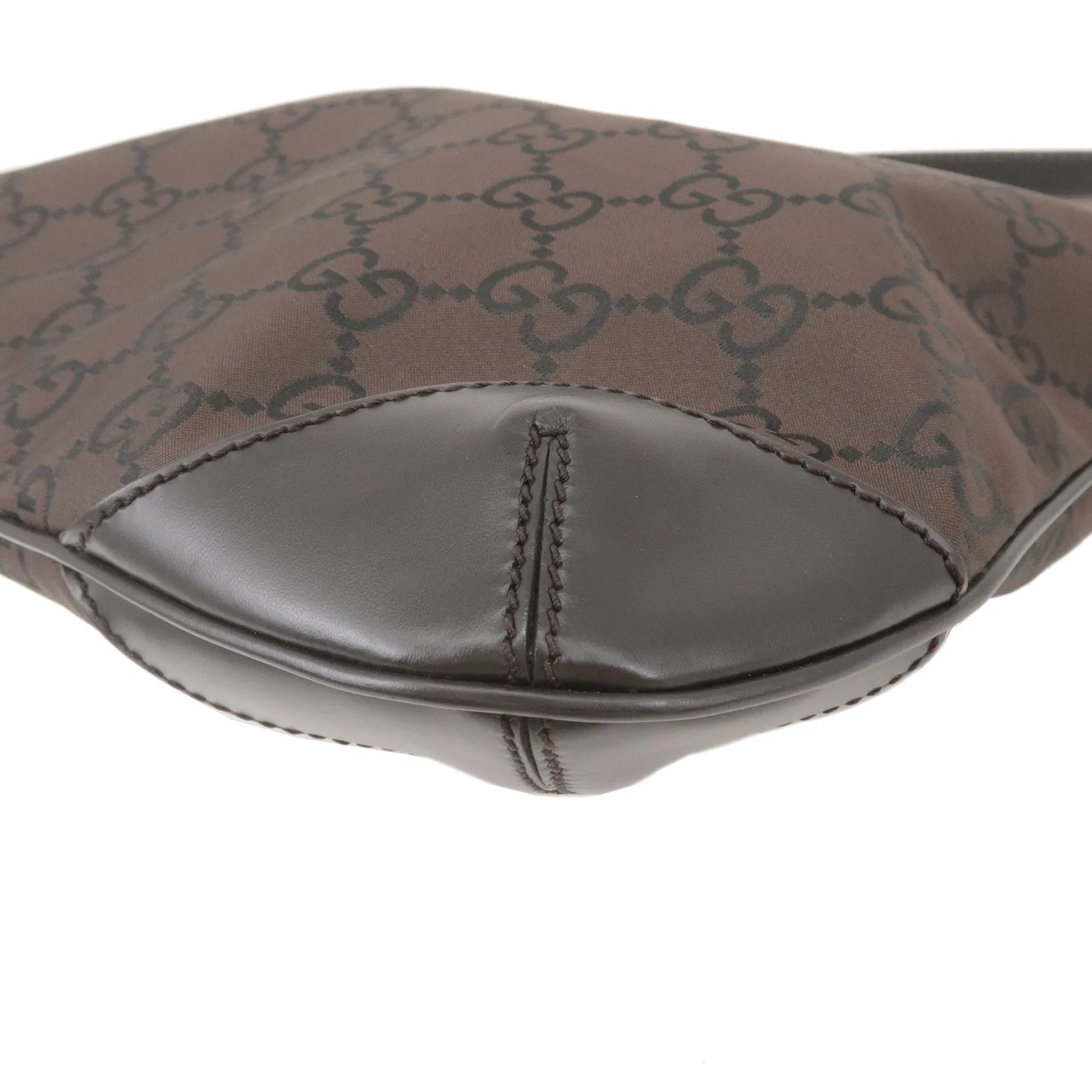 GUCCI GG Nylon Leather Shoulder Bag Brown Black 257296