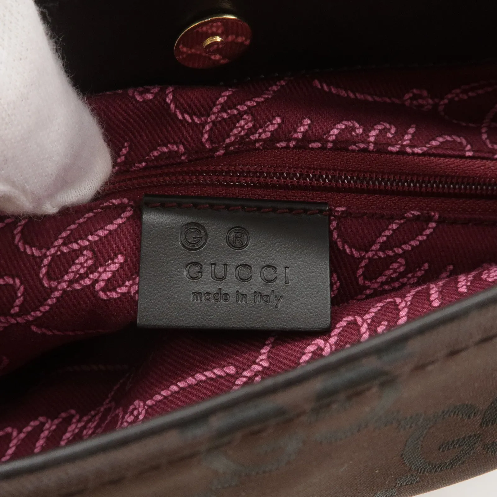 GUCCI GG Nylon Leather Shoulder Bag Brown Black 257296
