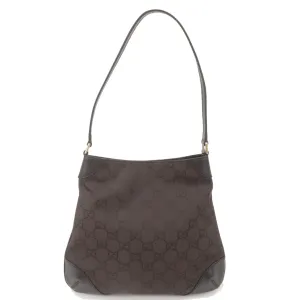 GUCCI GG Nylon Leather Shoulder Bag Brown Black 257296